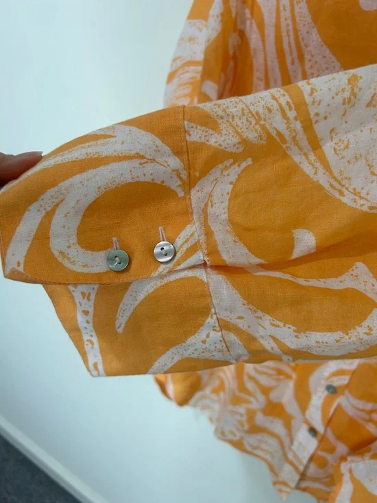 CHICO’S 100% Linen Orange White 3/4 Sleeve Button Front Blouse Size 2 US 12 - Picture 6 of 13